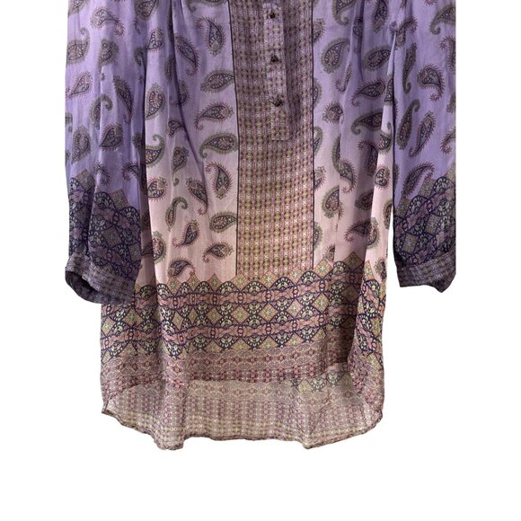 Gypsy 05 Purple Multicolor Paisley Silk Blouse Size M Popover Boho Festival - Picture 3 of 8